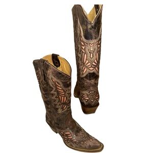 Reyme Cowboy Brown and Pink Western  Boots sz 9.5 Msrp $275